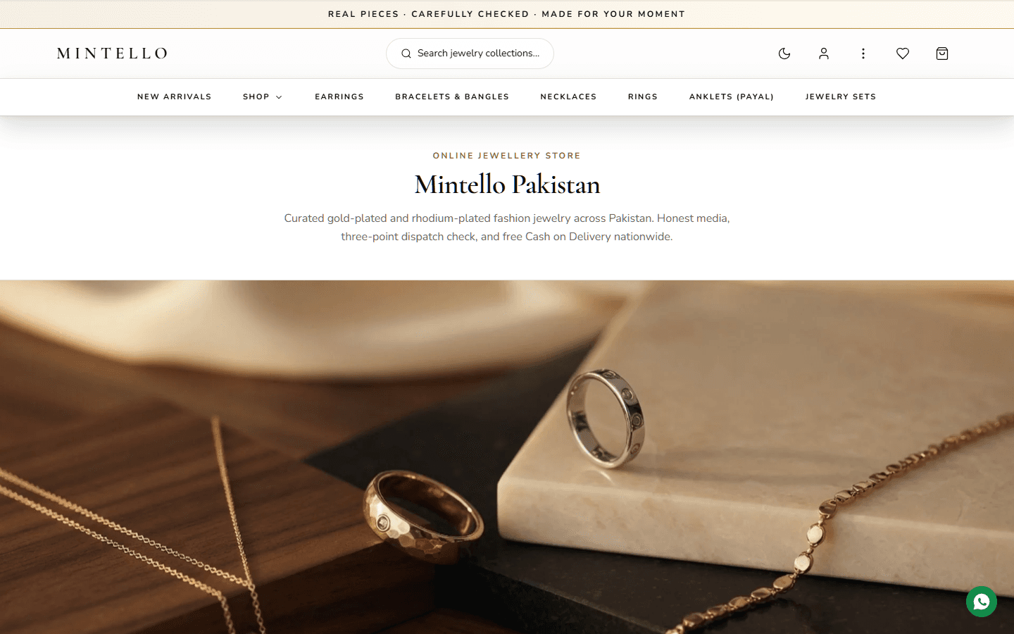 Mintello ecommerce homepage showing the real storefront experience